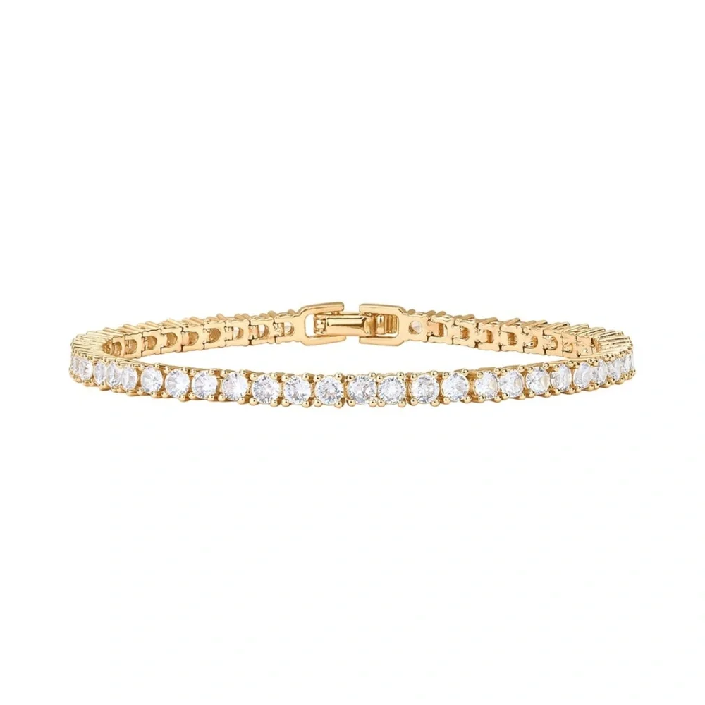 14K Gold Plated 3mm Cubic Zirconia Classic Tennis Bracelet | Size 6.5-7.5 in - Picture 2 of 5